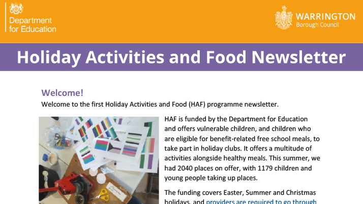 Holiday Activities and Food Newsletter
